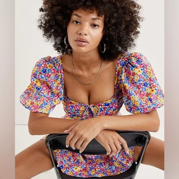 NWT For Love & Lemons Sasha Mini Dress Blue Dizzy Floral - Picture 2 of 9